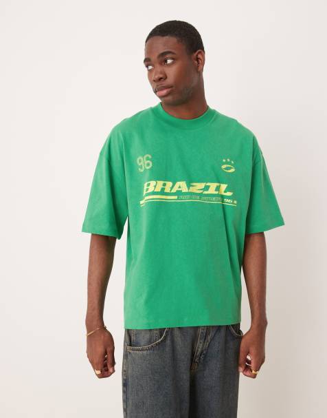ASOS DESIGN boxy oversized t-shirt with Brasil sports graphic in green