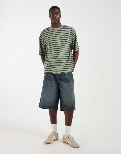 ASOS DESIGN – Zielony T-shirt oversize w paski z efektem sprania, 2 z 5