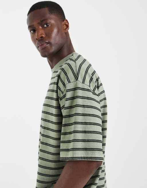 ASOS DESIGN – Zielony T-shirt oversize w paski z efektem sprania, 5 z 5