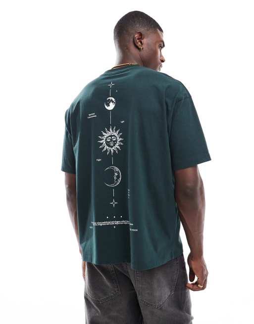 ASOS DESIGN – Zielony T-shirt oversize z astrologicznym nadrukiem na plecach