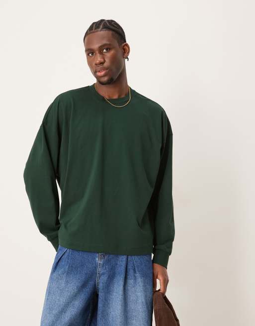 ASOS DESIGN – Zielony t-shirt oversize z długim rękawem