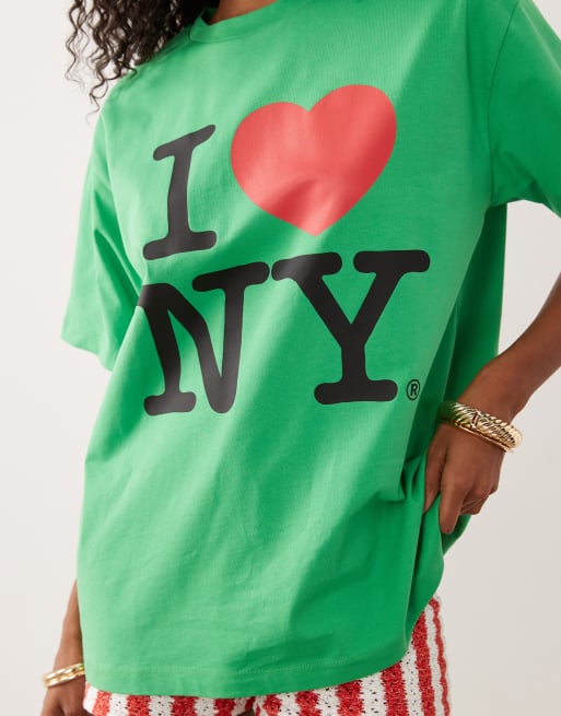 ASOS DESIGN – Zielony T-shirt oversize z grafiką „I love NY”, 4 z 4