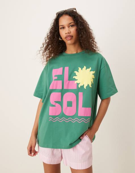 ASOS DESIGN – Zielony T-shirt oversize z grafiką z napisem „El Sol” - view 1