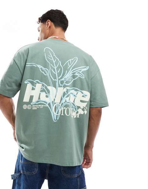 ASOS DESIGN oversized t-shirt with floral graphic in green