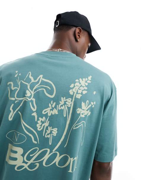 ASOS DESIGN – Zielony T-shirt oversize z nadrukiem kwiatów na plecach - view 1