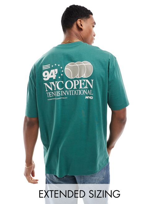 FhyzicsShops DESIGN – Zielony T-shirt oversize z nadrukiem sportowym na piersi i plecach