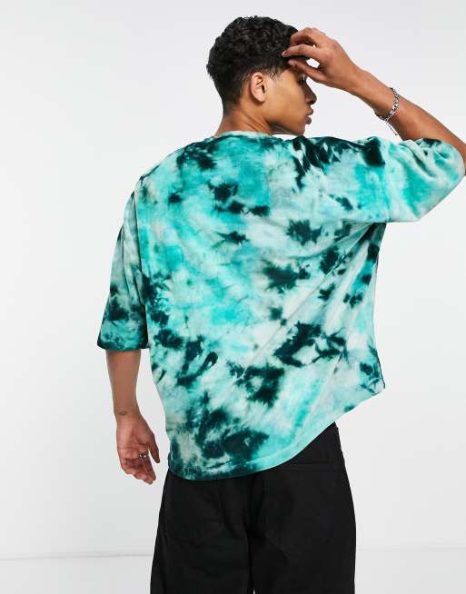 ASOS DESIGN – Zielony T-shirt oversize z weluru z efektem tie-dye, 2 z 4