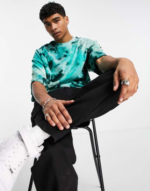 ASOS DESIGN – Zielony T-shirt oversize z weluru z efektem tie-dye, 3 z 4