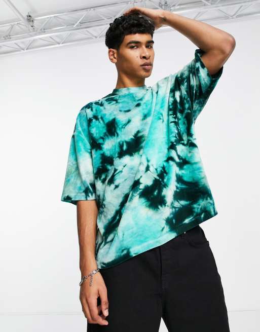 ASOS DESIGN – Zielony T-shirt oversize z weluru z efektem tie-dye, 4 z 4