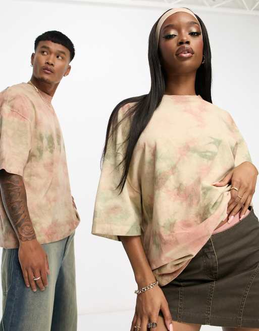 ASOS DESIGN – Zielony T-shirt unisex o kroju oversize z efektem tie-dye 