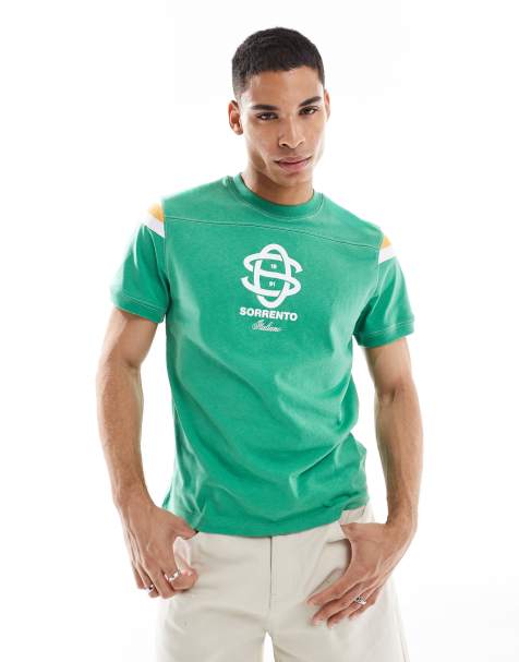 ASOS DESIGN  t-shirt with sports graphic and cut and sew panelling in green