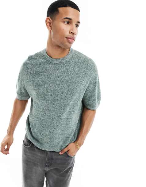 ASOS DESIGN – Zielony T-shirt z prążkowanej dzianiny z okrągłym dekoltem - view 1