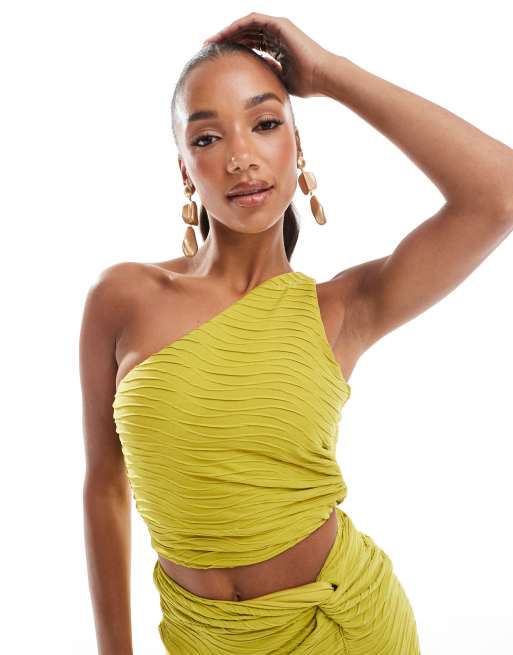 ASOS DESIGN – Zielony teksturowany krótki top na jedno ramię, część zestawu