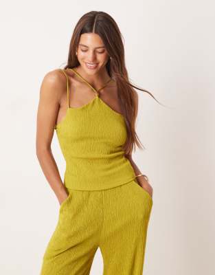 ASOS DESIGN – Zielony teksturowany top na ramiączkach z dekoltem typu halter i koralikami, część zestawu