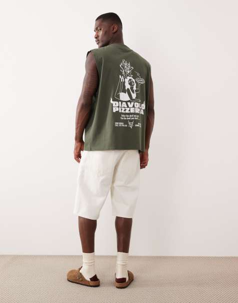 ASOS DESIGN – Zielony top oversize bez rękawów z grafiką z pizzą - view 1