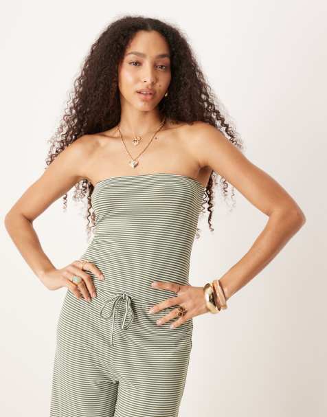 ASOS DESIGN stripe bandeau co ord top in green