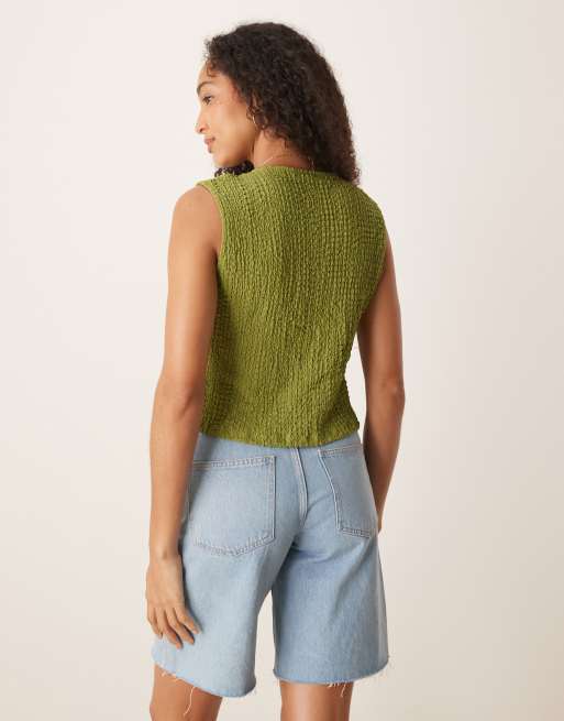 ASOS DESIGN – Zielony wiązany z przodu fakturowany top, 4 z 4