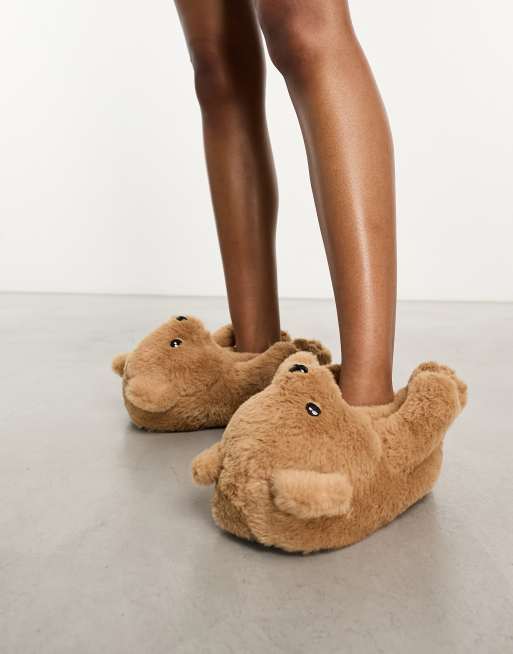 ASOS DESIGN – Ziggy – Bruna innetofflor med nallebjörnsdesign
