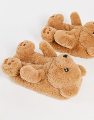ASOS DESIGN Ziggy teddy bear slippers in beige
