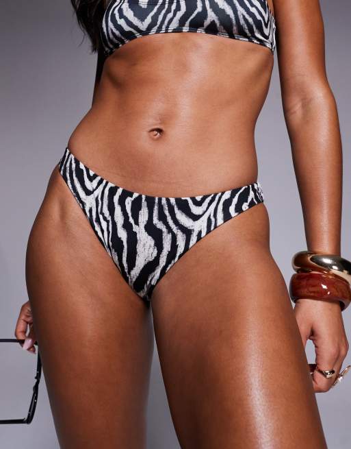 ASOS DESIGN ziggy zebra dipped front brazilian bikini bottom