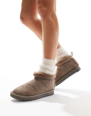 ASOS DESIGN - Zightly - Boots-Hausschuhe in Taupe-Neutral