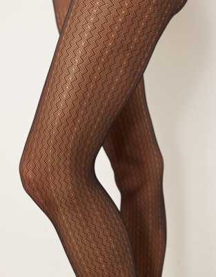 Asos Design Zigzag Pattern Tights In Black