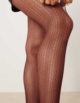 Asos Design Zigzag Pattern Tights In Red