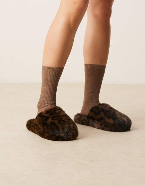 ASOS DESIGN Zina closed toe slippers in chocolate leopard - view 1