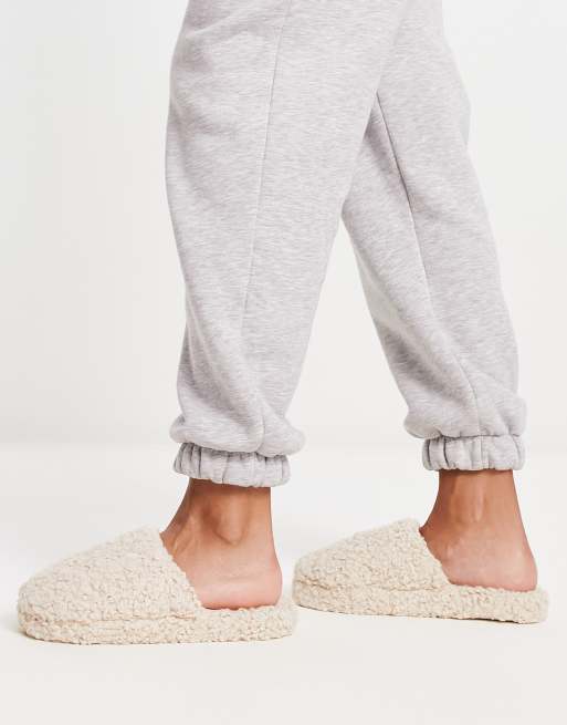 ASOS DESIGN Zina closed toe slippers in cream borg ASOS