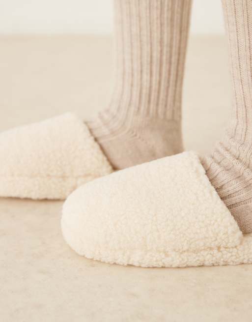 ASOS DESIGN Zina closed toe slippers in cream sherpa