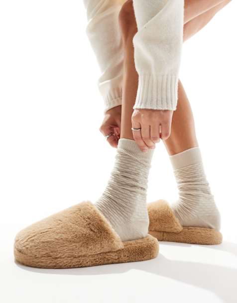 ASOS DESIGN Zina closed toe slippers in tan - view 1