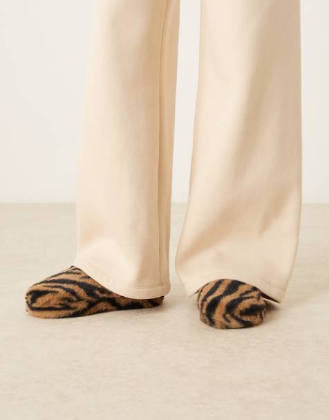 ASOS DESIGN Zina closed toe slippers in tiger print - view 1