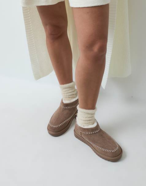 ASOS DESIGN Zinky bootie slippers in taupe suedette - view 1
