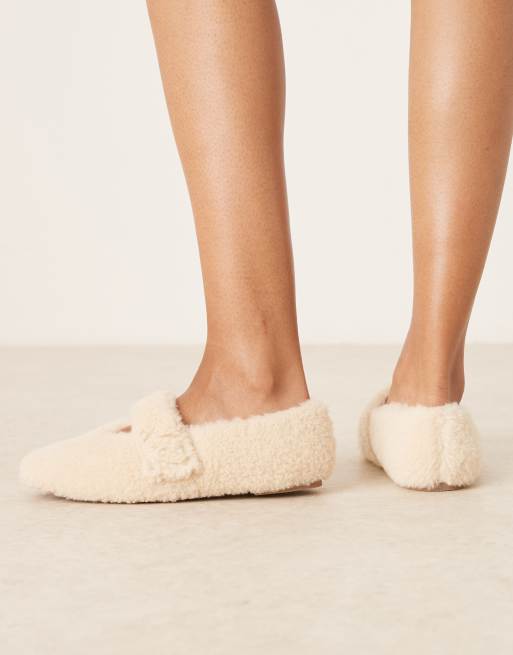 ASOS DESIGN Zinnia teddy ballet inspired slippers in cream