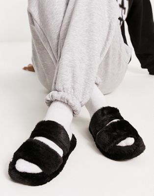 ASOS DESIGN Zion double strap slider slippers in black - ASOS Price Checker