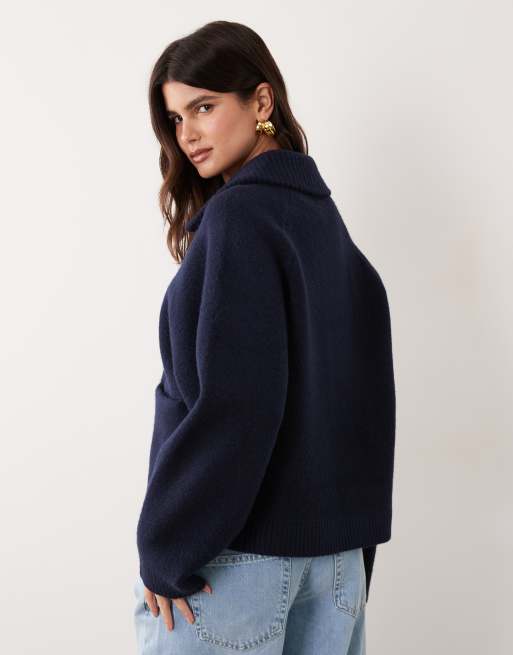 ASOS DESIGN zip detail compact knit cardigan in navy, 4 of 4