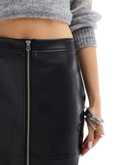 ASOS DESIGN zip detail leather look maxi skirt in black ASOS