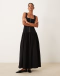 [ASOS DESIGN] ASOS DESIGN zip front corset hem twill smock midi dress in black 4 BLACK