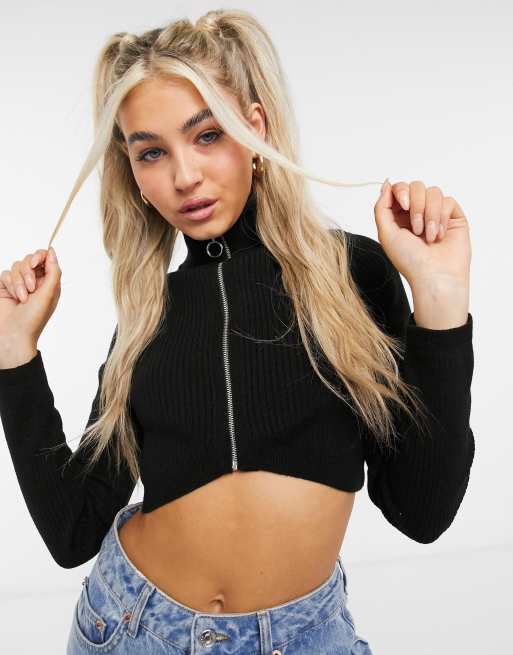 Zip up crop cardigan new arrivals