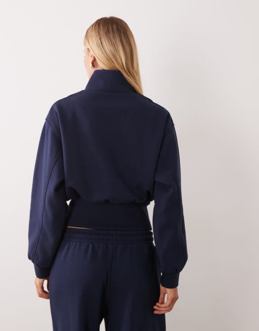 ASOS DESIGN zip front funnel neck top co-ord in navy, 3 of 4