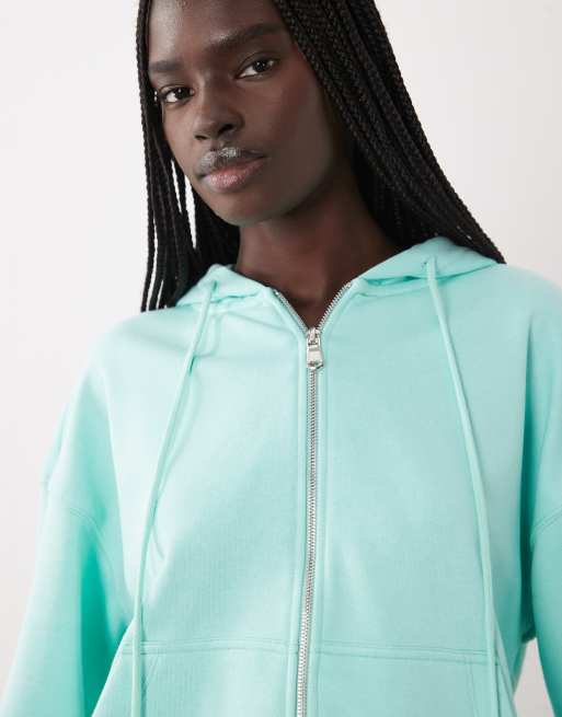 ASOS DESIGN zip front hoodie set in turquoise, 3 of 4