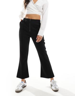 zip front kick flare tailored pants in black