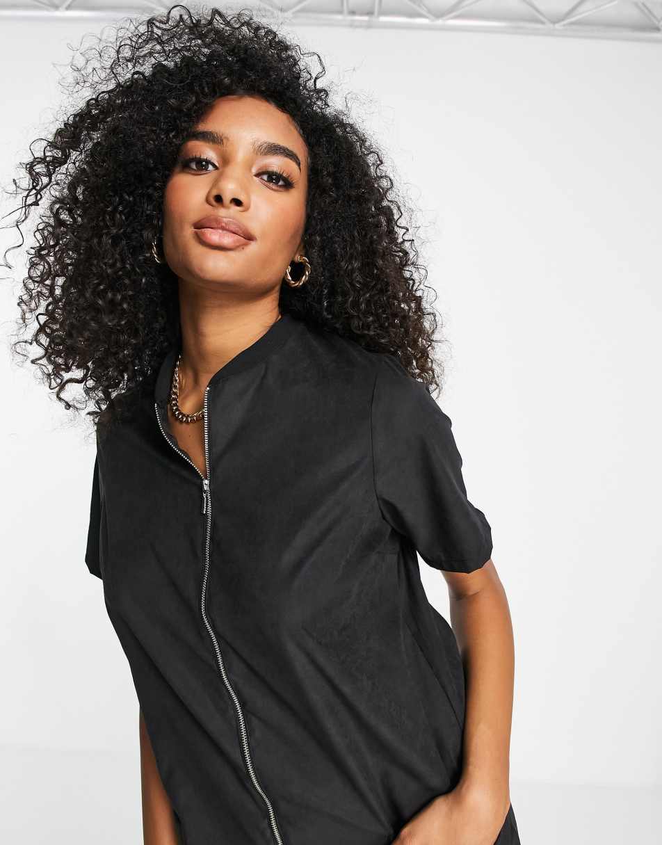 ASOS DESIGN zip front minimal playsuit in black cupro