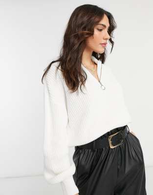 cream zip front sweater