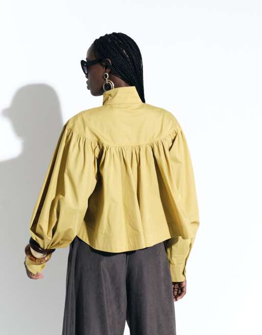 ASOS DESIGN zip front volume cropped shacket in yellow, 3 of 4
