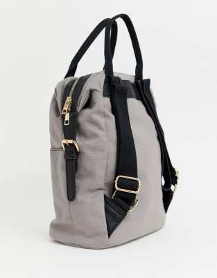 asos design zip over canvas backpack with double handle