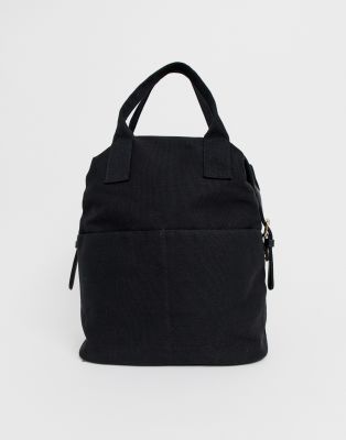 ASOS DESIGN zip over canvas backpack with double handle-Black