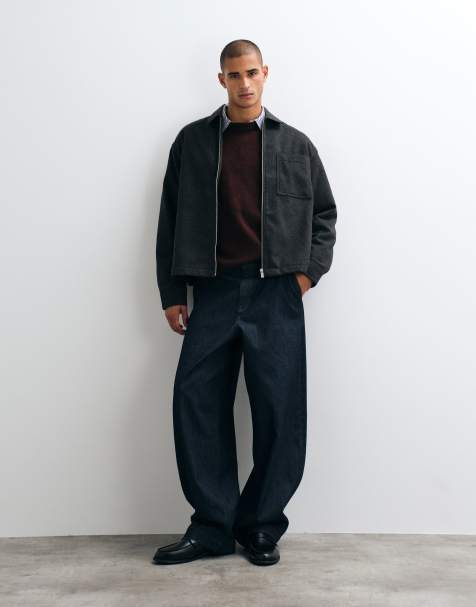 ASOS DESIGN zip overshirt with wool in gray - view 1