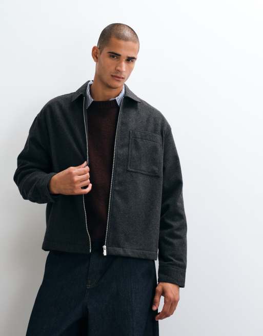 ASOS DESIGN zip overshirt with wool in gray, 2 of 5
