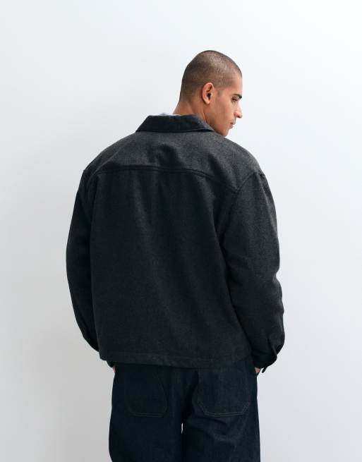 ASOS DESIGN zip overshirt with wool in gray, 3 of 5
